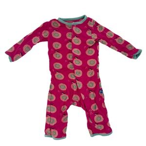 Kickee Pants Pink Bird Music Note Bamboo Viscose Snap Front Romper 0-3 Months